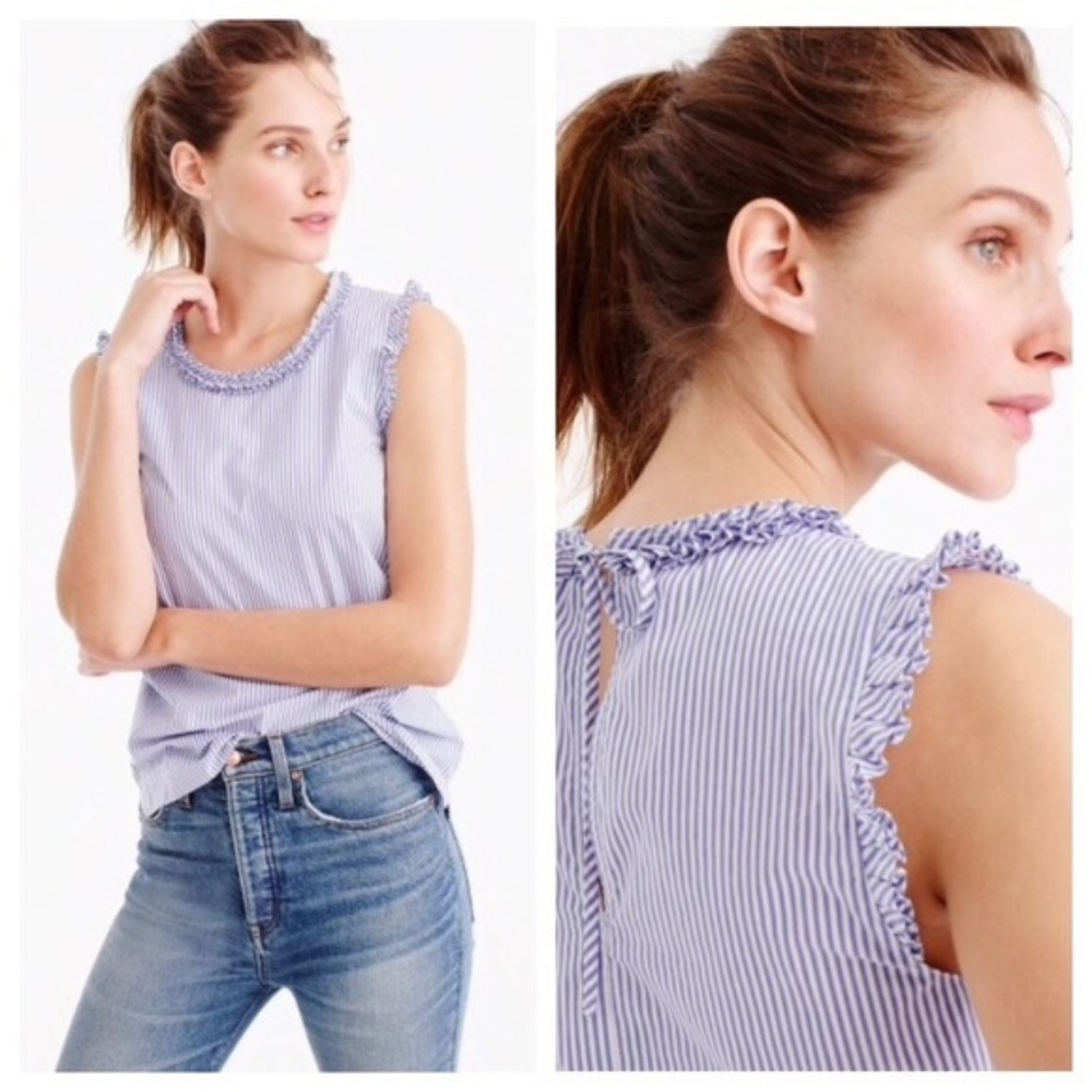 J. Crew Ruffle-trim striped cotton poplin top